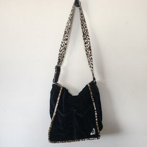 Y2K Roxy Black Animal Print Messenger Bag Vintage 14" x 15"